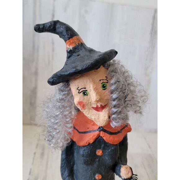 Vintage rustic paper mache witch pumpkin Halloween prop Decor figure - Picture 6 of 11